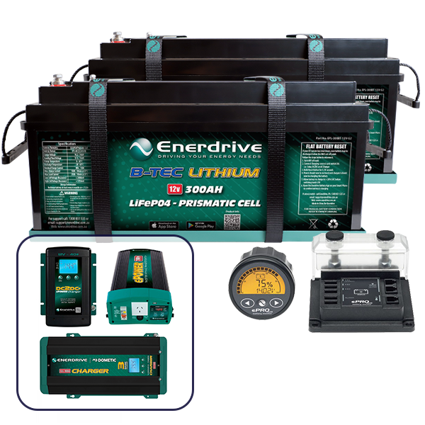 Enerdrive EPOWER B-TEC 2 X 300Ah Lithium Battery, 40A DC2DC + 100A AC ...