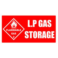 LP GAS STORAGE STICKER WHITE ON RED