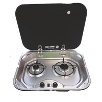 Camec 12V Ignition 2 Burner Gas Hob with Glass Lid