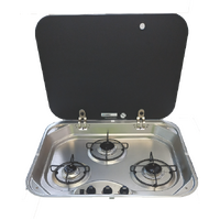 Camec 12V Ignition 3 Burner Gas Hob with Glass Lid