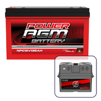 Power AGM 12V 135Ah Deep Cycle Battery Bundle with Portable Multi-Function Battery Box with LED light