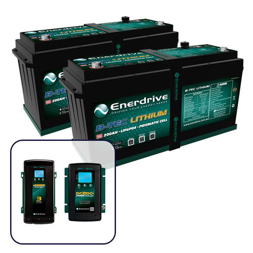 Enerdrive EPOWER B-TEC 2 X 200Ah Lithium Bundle, 40A DC2DC + 60A AC ...