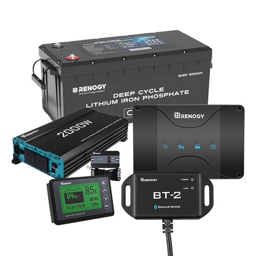 Renogy 200Ah Lithium Battery, 50A DC-DC Charger, 2000W Inverter, Bluetooth Module and 500A Renogy Battery Monitor