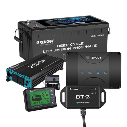 Renogy 300Ah Lithium Battery, 50A DC-DC Charger, 2000W Inverter, Bluetooth Module and 500A Renogy Battery Monitor