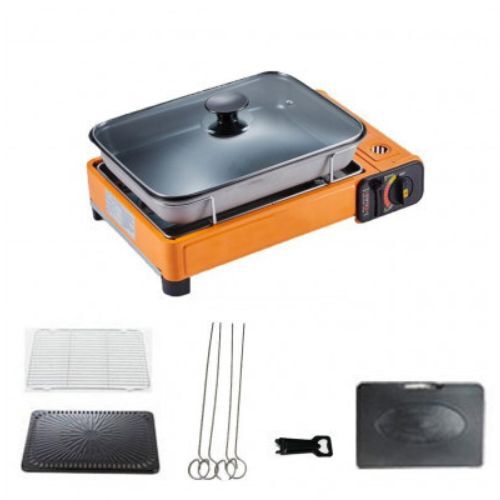Portable Butane BBQ Camping Gas Cooker with Fish Pan - Orange